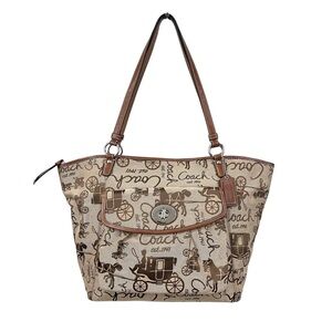 NWOT Coach Horse & Carriage Monogram Canvas Leather Large Tote Bag L0973-F14857